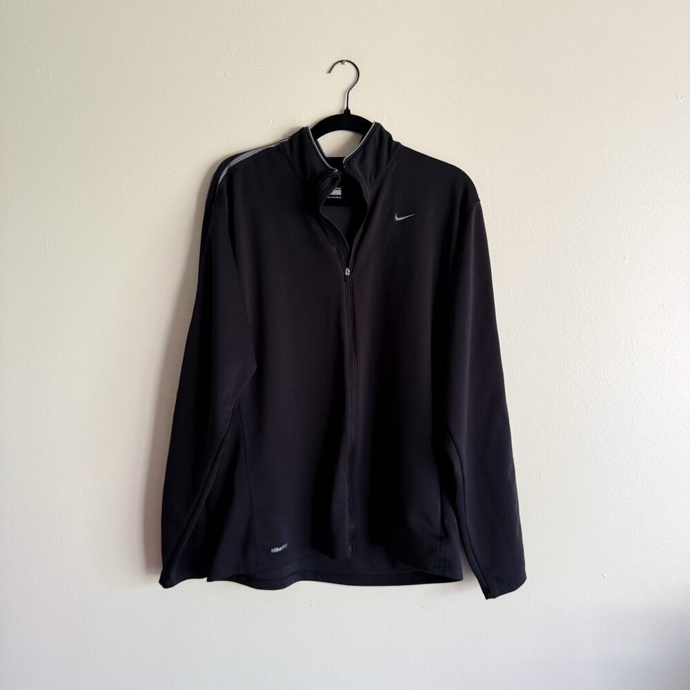 Nike Black Textured Full Zip Jacket - Large